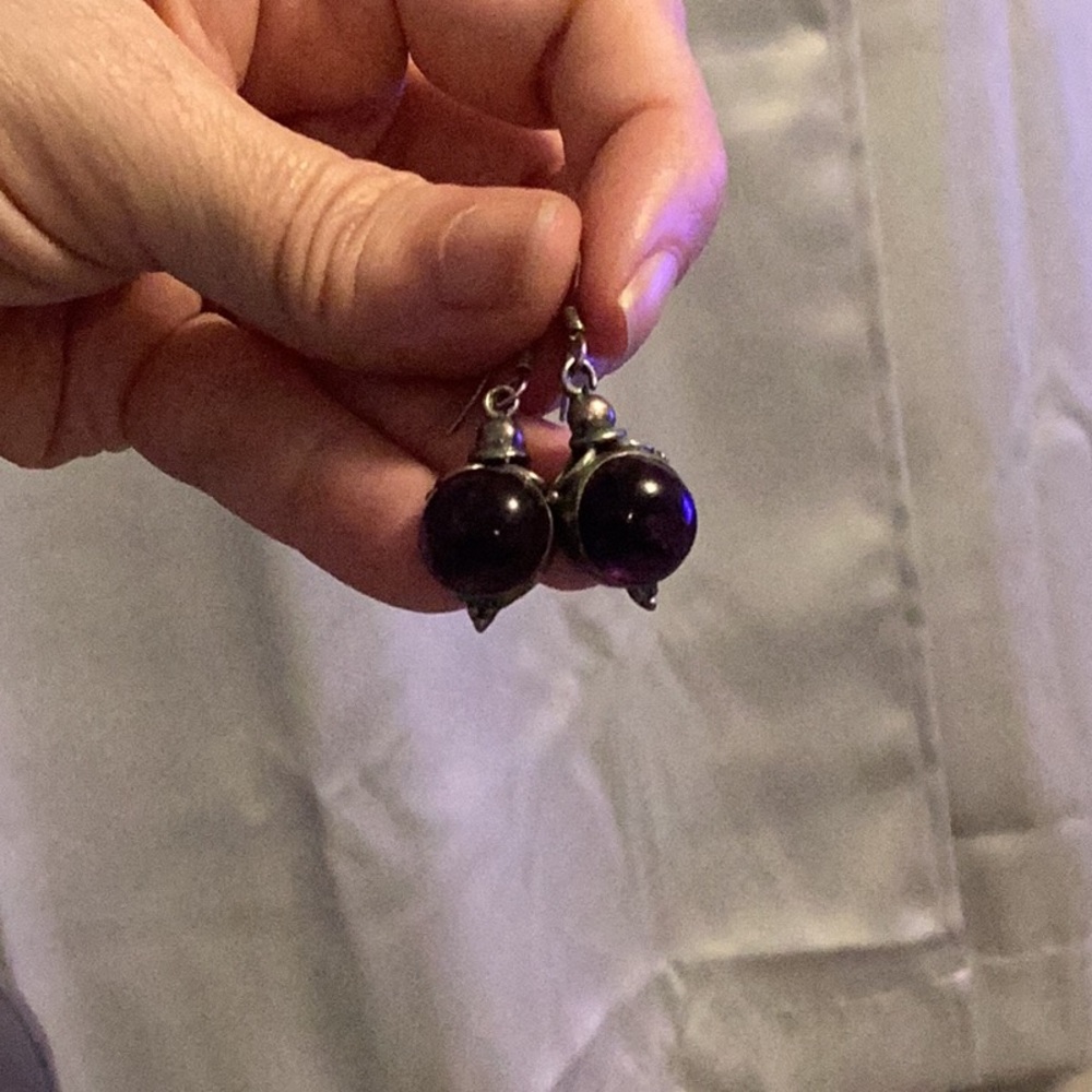 Dangle Genuine Amethyst Sterling Silver Earrings